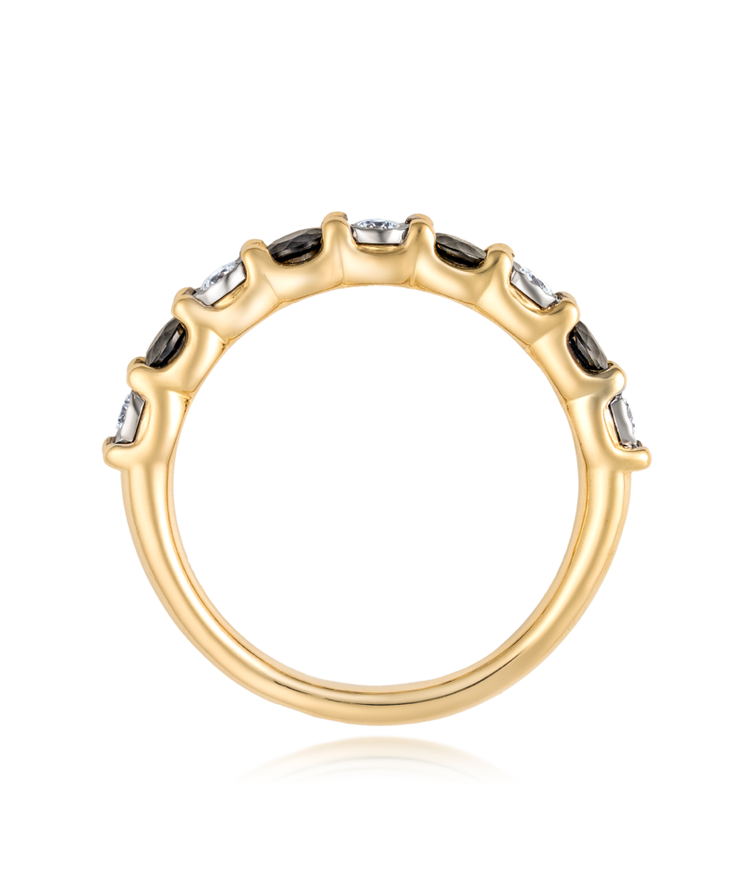 Geltono aukso žiedas su deimantais ir safyrais - Auksiniai Žiedai su brangakmeniais - Goldinga