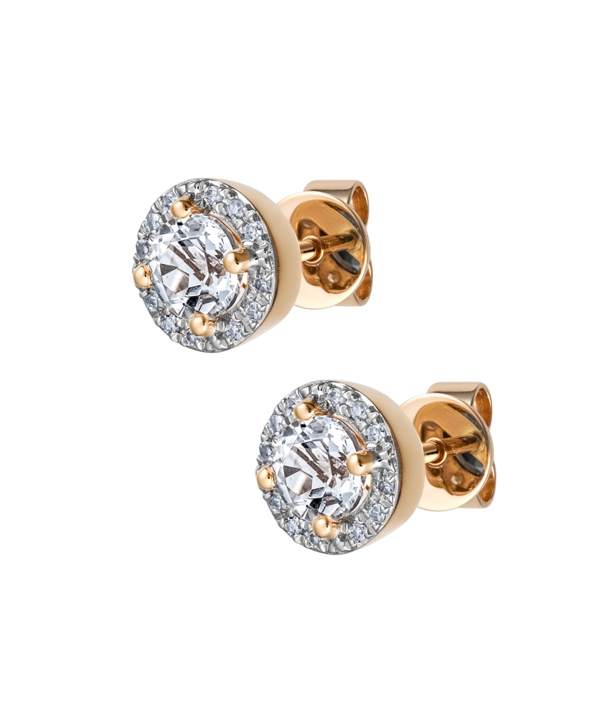 Auksiniai auskarai su deimantais ir skaidriais topazais - Auksiniai Auskarai su brangakmeniais - Goldinga