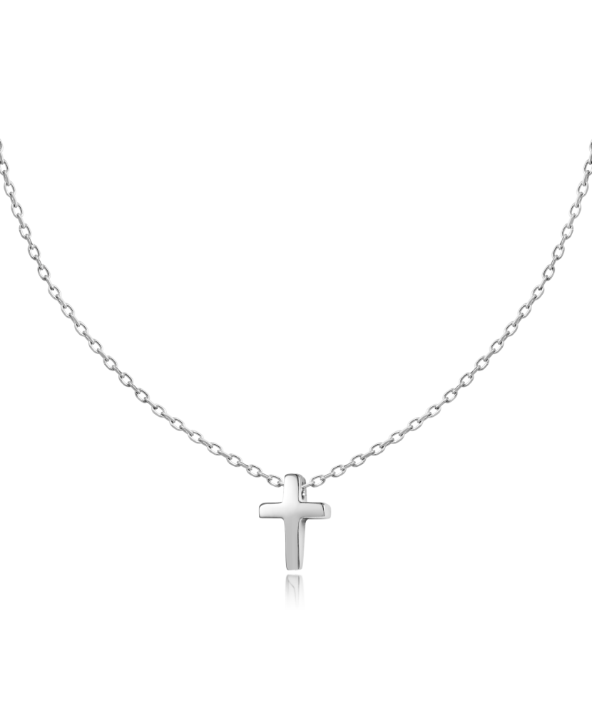 Balto aukso grandinėlė su pakabuku "Kryželis" - Auksinės grandinėlės su pakabukais - Goldinga