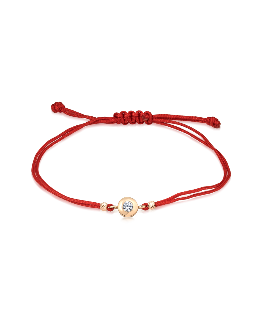 Raudono Siūlo Apyrankė Su Auksiniu cirkonio Pakabuku