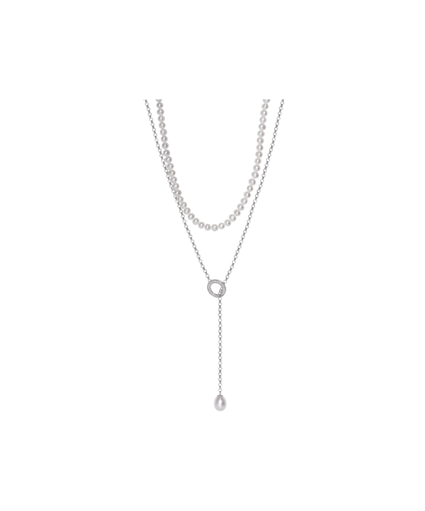 Perlų Vėrinys Su Sidabru ir cirkonio pakabuku