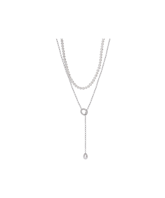 Perlų Vėrinys Su Sidabru ir cirkonio pakabuku