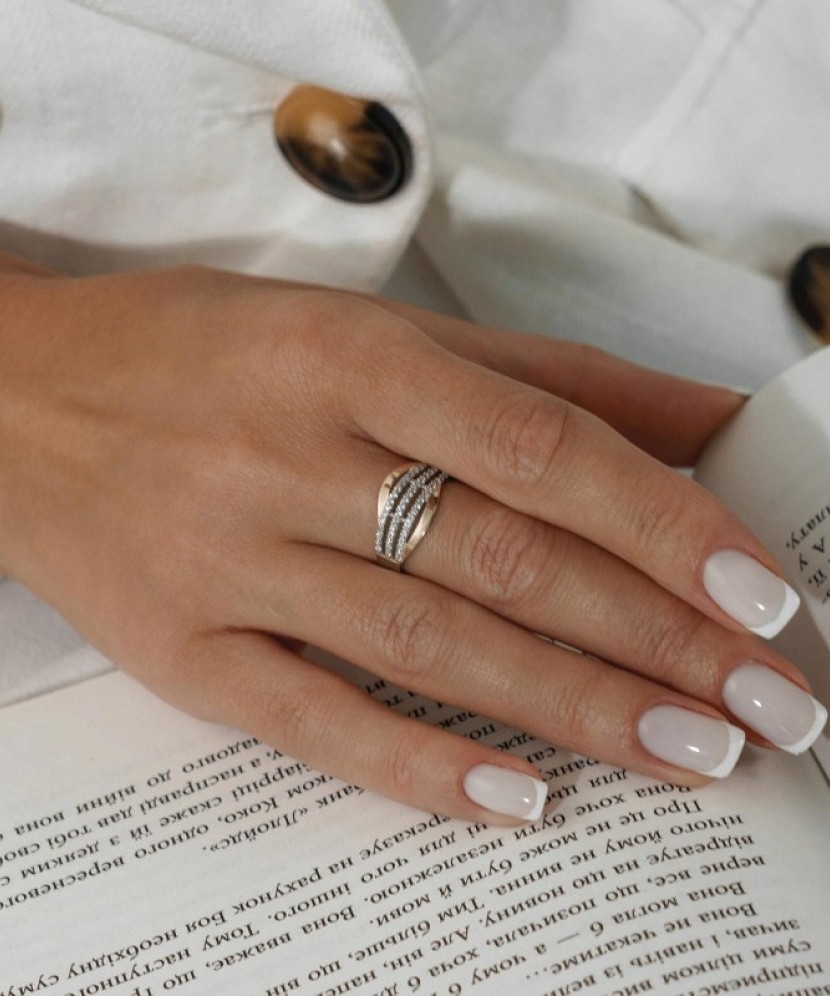 Sidabrinis žiedas dengtas auksu su cirkoniais