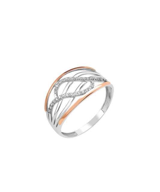 Sidabrinis žiedas dengtas auksu su cirkoniais