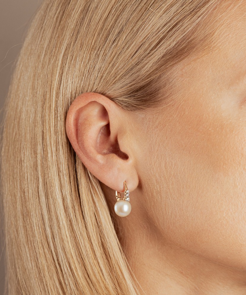 Auksiniai auskarai su perlu ir kristalais  - Goldinga