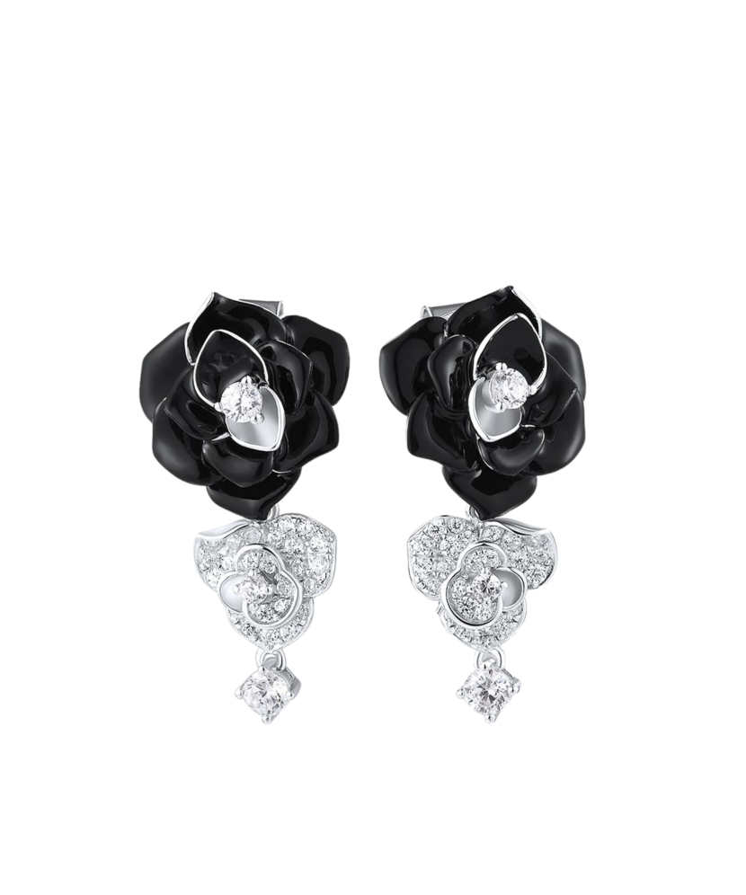 Sidabriniai auskarai su emale ir cirkoniais  - Goldinga