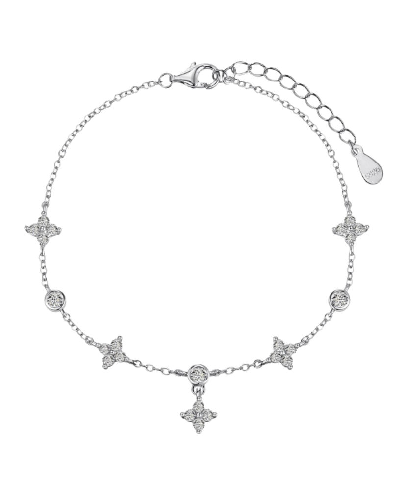 Sidabrinė grandinėlė ant kojos su cirkoniais