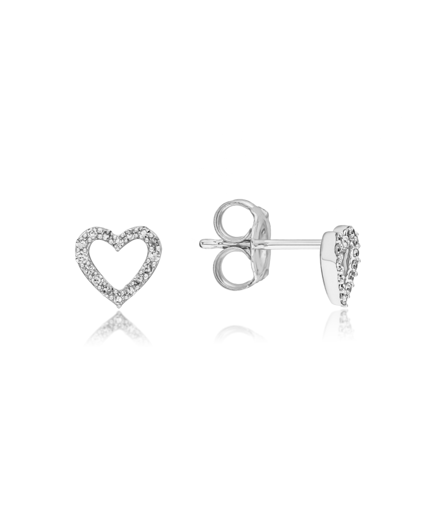 Balto aukso auskarai su deimantais "Širdelė"