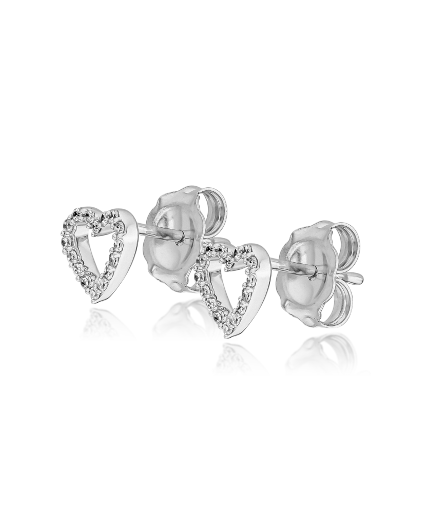 Balto aukso auskarai su deimantais "Širdelė"