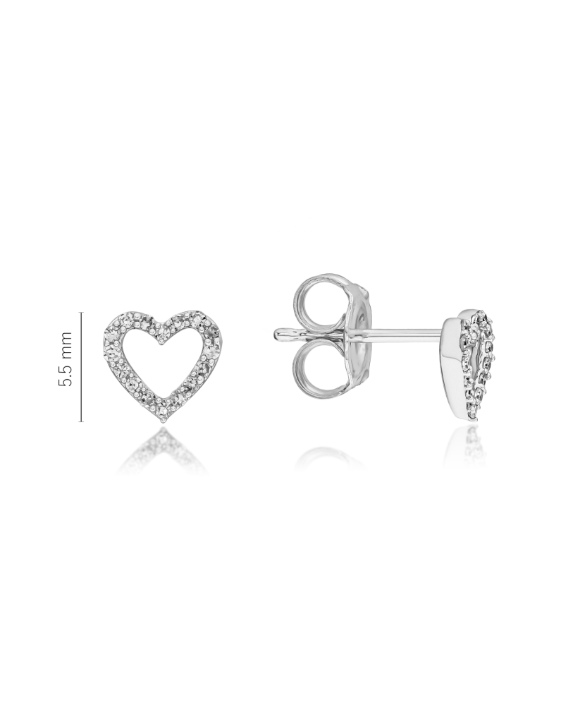 Balto aukso auskarai su deimantais "Širdelė"