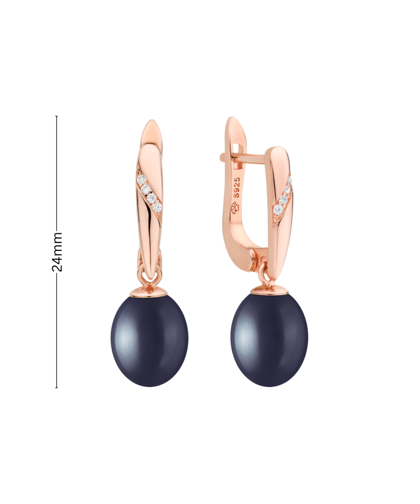 Paauksuoti sidabriniai auskarai su perlais ir cirkoniu  - Goldinga