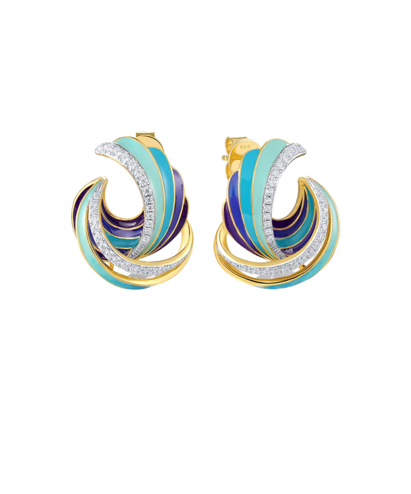 Paauksuoti sidabriniai auskarai su emale ir cirkoniais