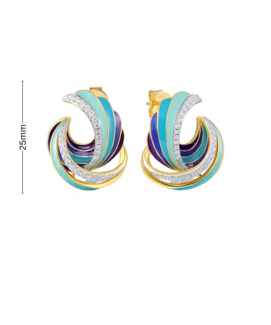 Paauksuoti sidabriniai auskarai su emale ir cirkoniais