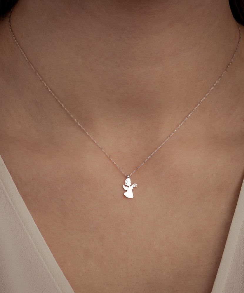 Balto aukso Grandinėlė Su deimantiniu Pakabuku "Angelas"