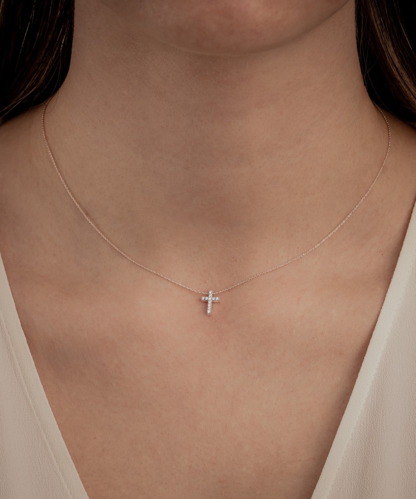 Balto aukso Grandinėlė Su deimantiniu Pakabuku "Kryželis"