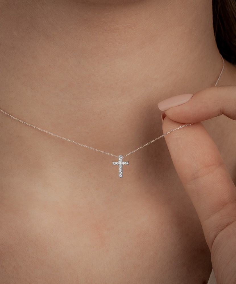 Balto aukso Grandinėlė Su deimantiniu Pakabuku "Kryželis"