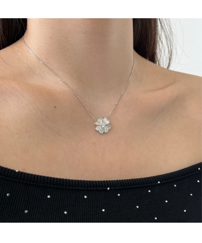 Sidabrinė grandinėlė su cirkonio pakabuku ir perlamutru