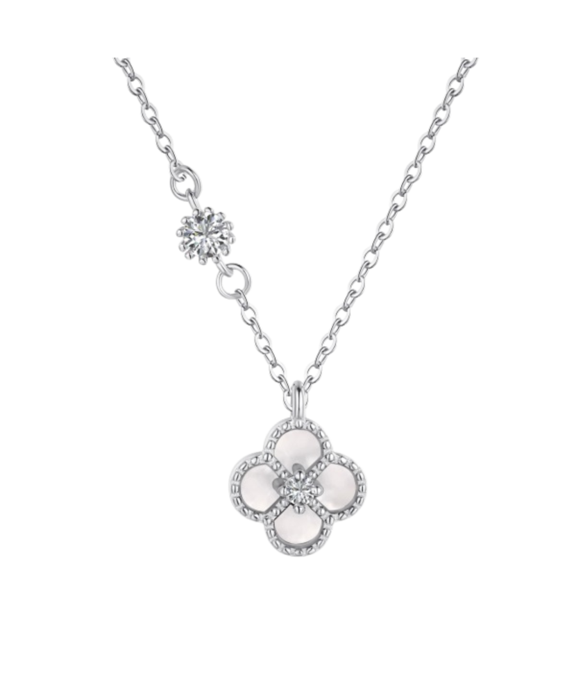 Sidabrinė grandinėlė su cirkonio pakabuku ir perlamutru