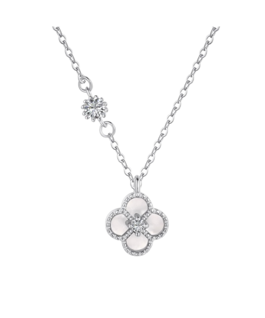 Sidabrinė grandinėlė su cirkonio pakabuku ir perlamutru