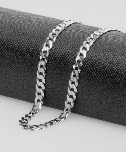 Sidabrinė vyriška grandinėlė dengta rodžiu "Curb" 6mm