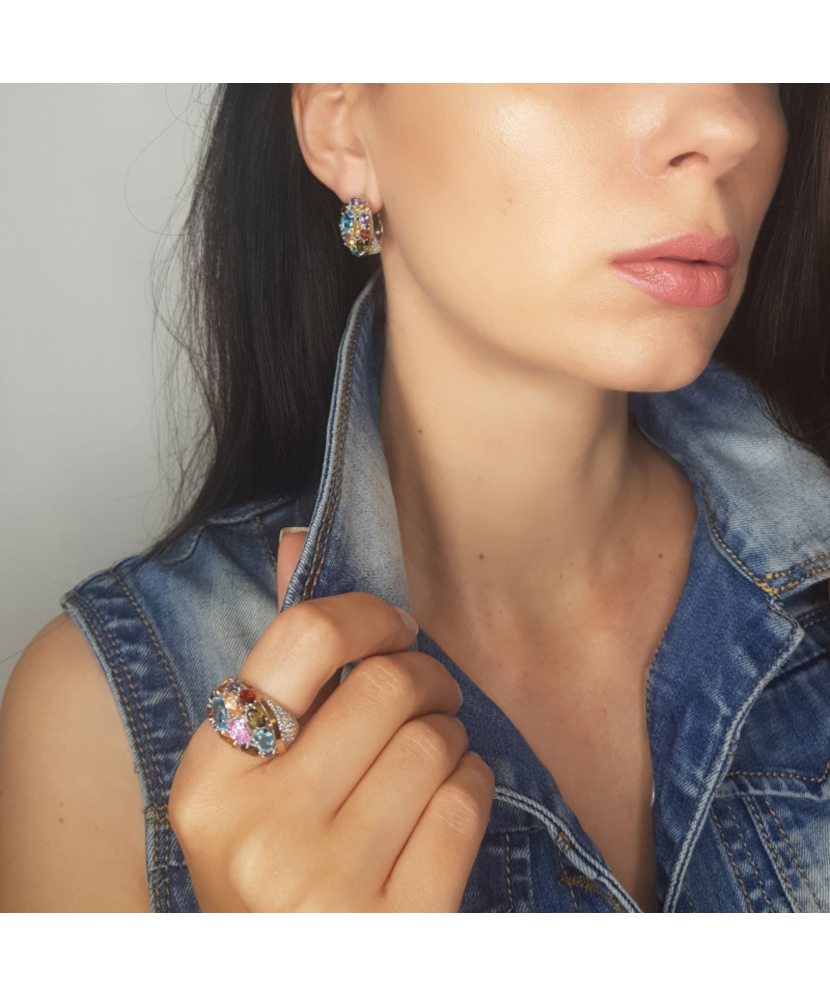 Sidabrinis žiedas dengtas auksu su cirkoniais