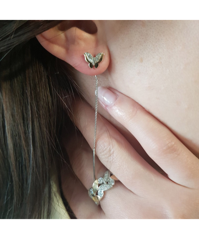 Sidabriniai auskarai dengti auksu su cirkoniais