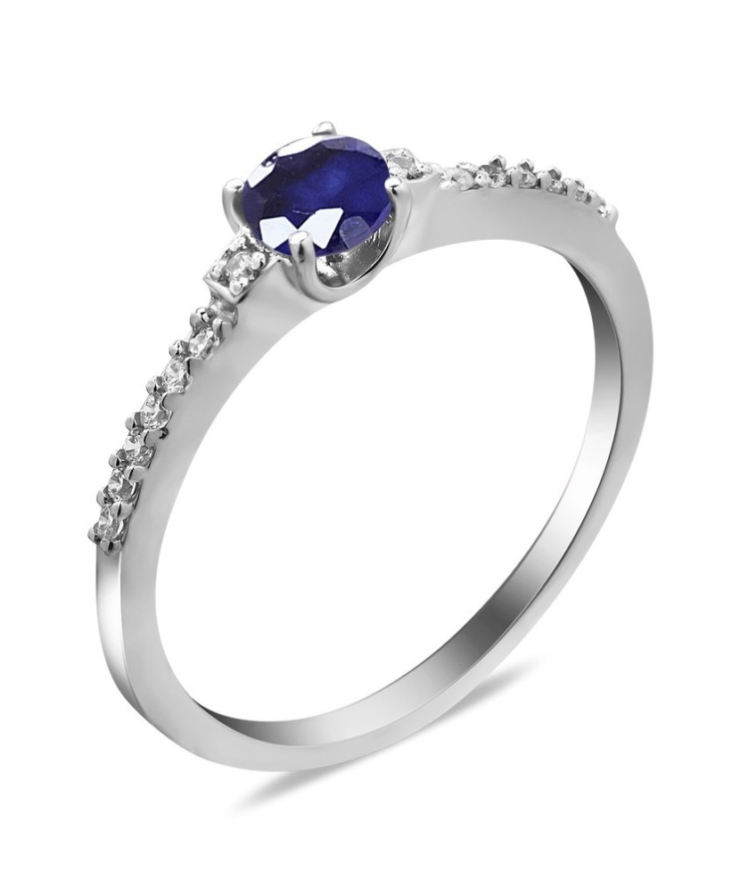 Sidabrinis žiedas su safyru ir cirkoniais - Sidabriniai žiedai su brangakmeniais - Goldinga