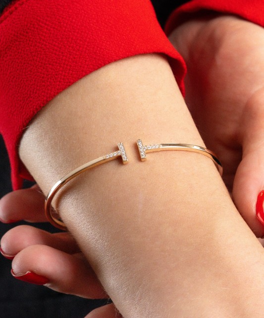 Auksinė Kieta Apyrankė su cirkoniais