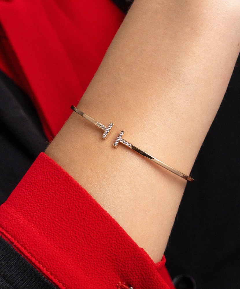 Auksinė Kieta Apyrankė su cirkoniais