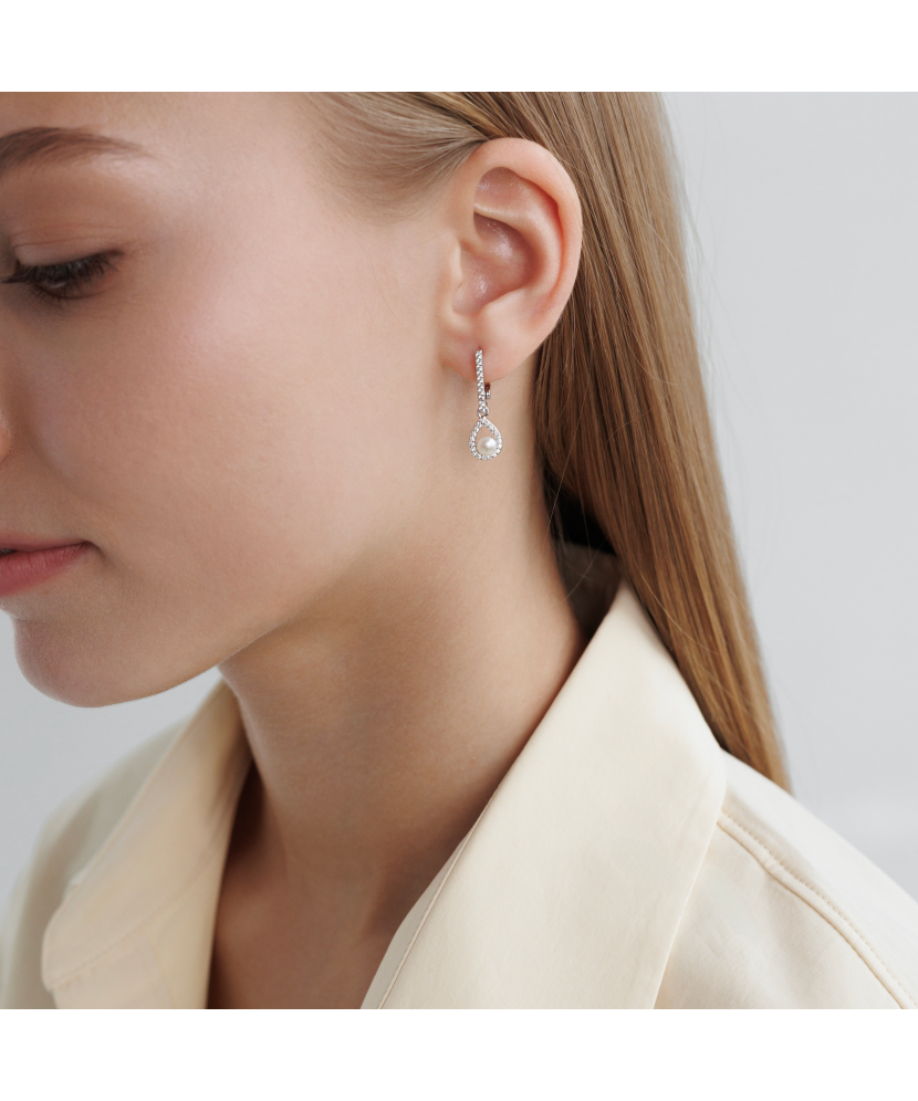 Sidabriniai auskarai su perlais ir cirkoniais