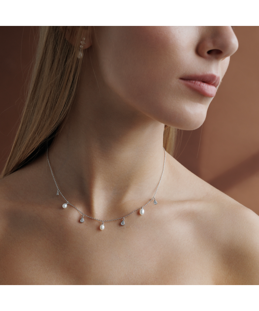 Sidabrinė Grandinėlė Su Perlo Pakabuku Ir Cirkoniais