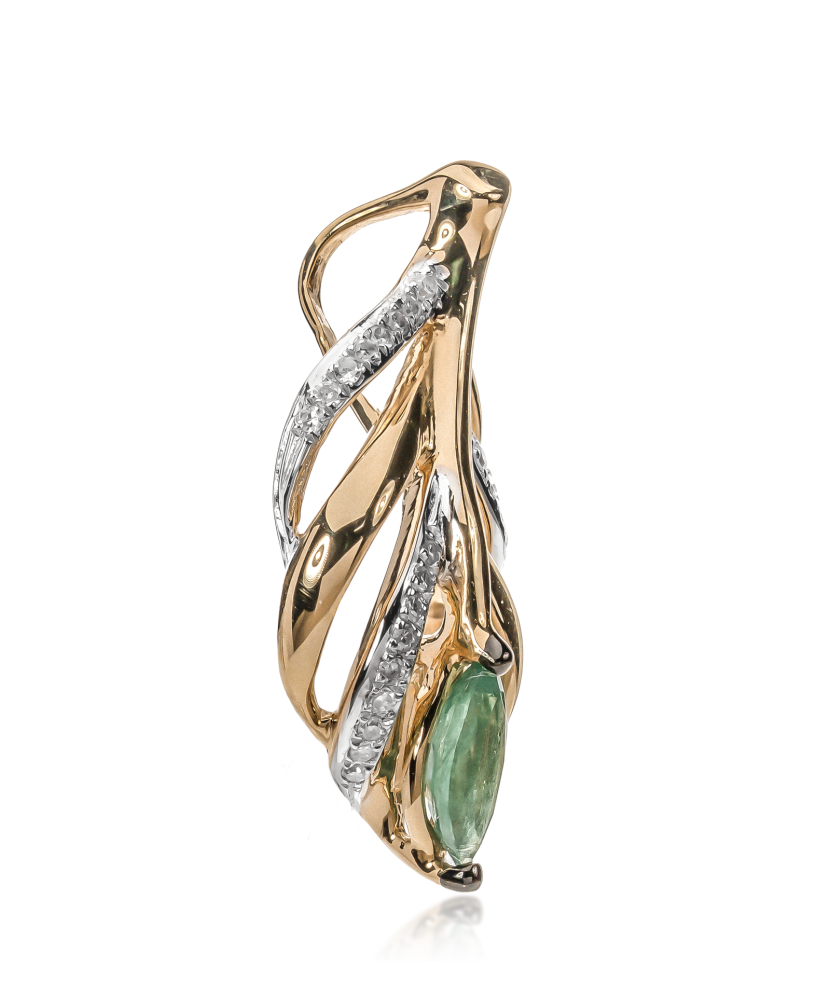 Geltono aukso pakabukas su deimantais ir smaragdu