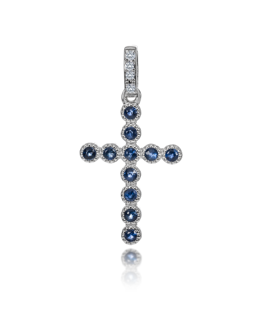 Balto aukso pakabukas su safyrais "Kryželis"