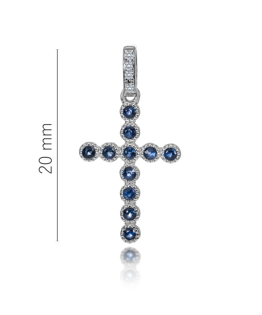 Balto aukso pakabukas su safyrais "Kryželis"
