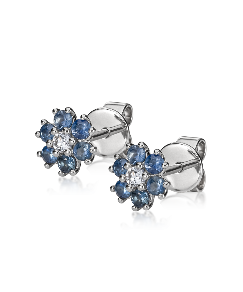 Balto aukso auskarai su deimantais ir safyrais