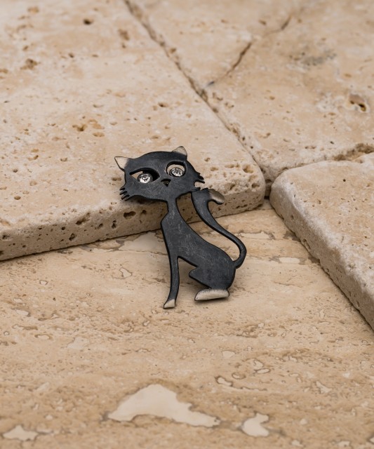 Sidabrinė sagė su kristalais "Katė"