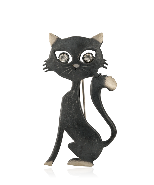 Sidabrinė sagė su kristalais "Katė"