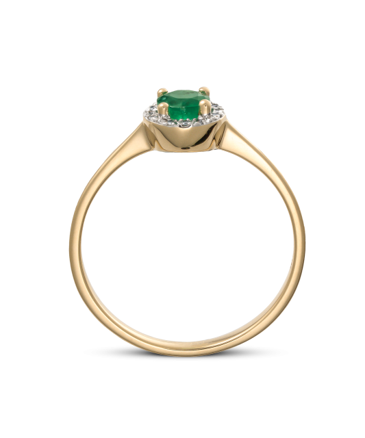 Geltono aukso žiedas su smaragdu ir deimantais