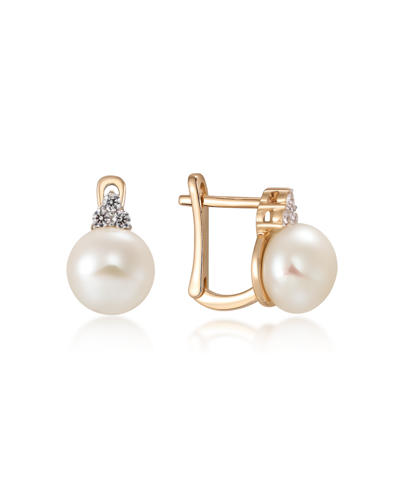 Auksiniai auskarai su perlais ir cirkoniais