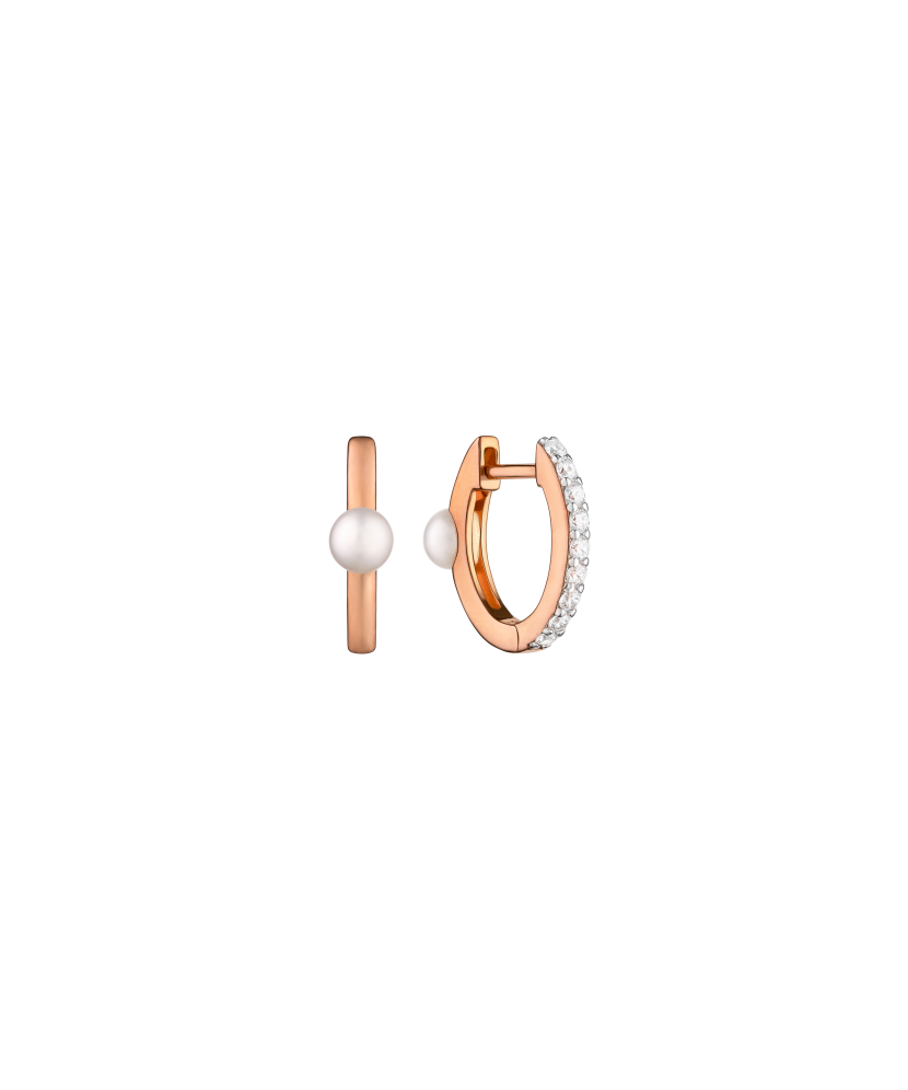 Dvipusiai Paauksuoti Sidabriniai auskarai su perlais ir cirkoniai