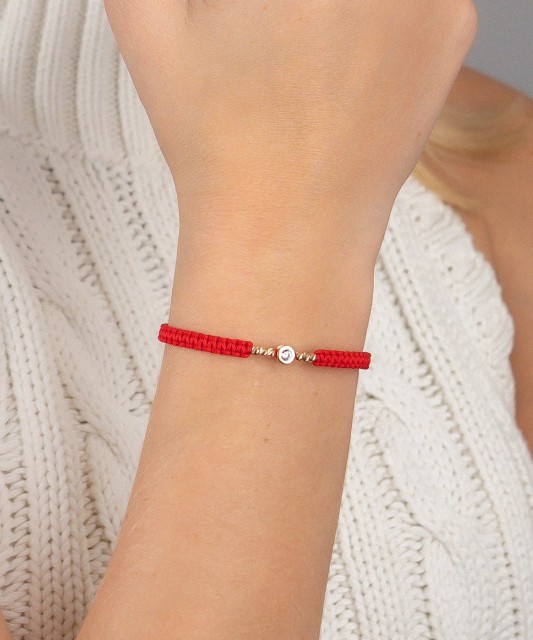 Raudono Siūlo Apyrankė Su Auksiniu cirkonio Pakabuku