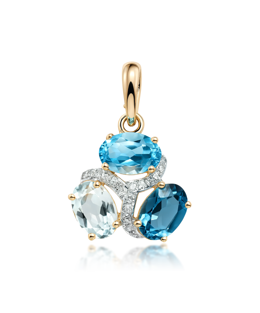 Geltono aukso pakabukas su London topazais, topazais ir deimantais