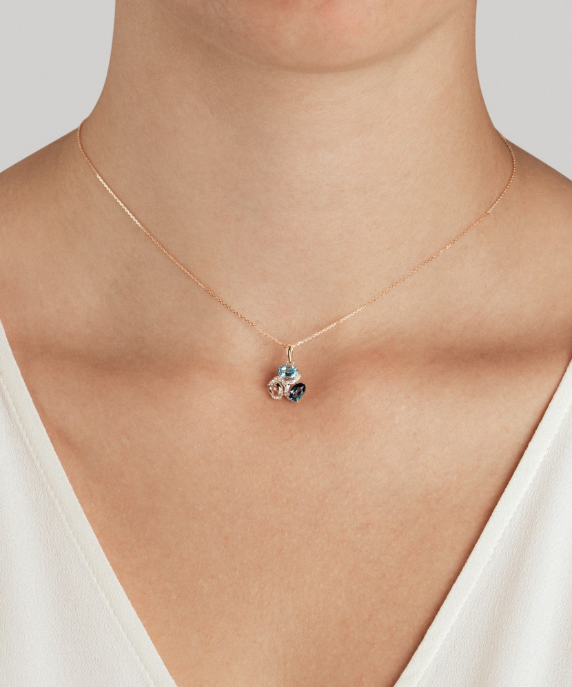 Geltono aukso pakabukas su London topazais, topazais ir deimantais