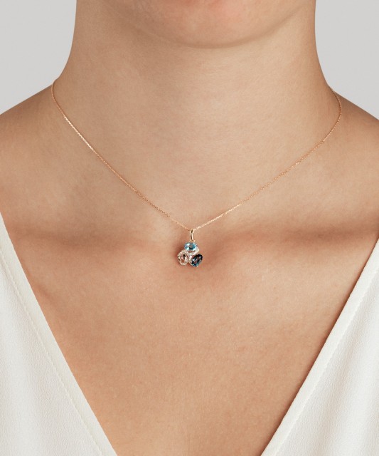 Geltono aukso pakabukas su London topazais, topazais ir deimantais