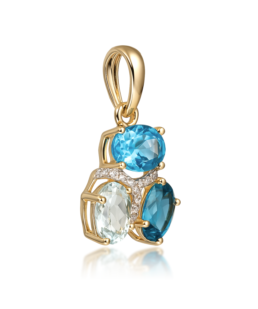 Geltono aukso pakabukas su London topazais, topazais ir deimantais