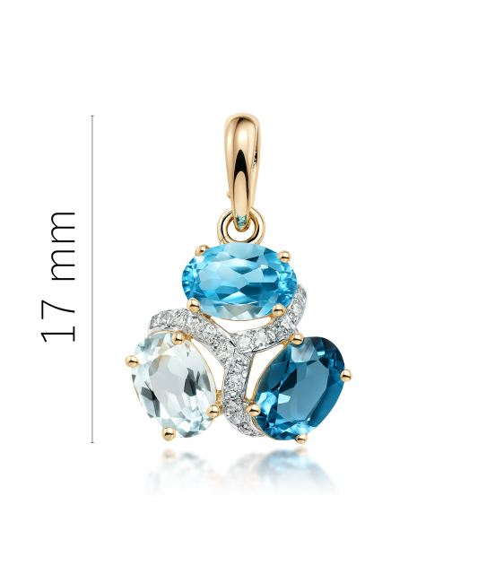 Geltono aukso pakabukas su London topazais, topazais ir deimantais