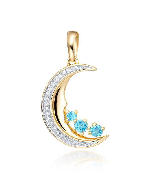 Geltono aukso pakabukas su London topazais, topazais ir deimantais "Mėnulis"