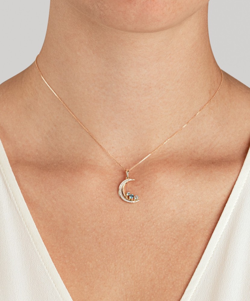 Geltono aukso pakabukas su London topazais, topazais ir deimantais "Mėnulis"