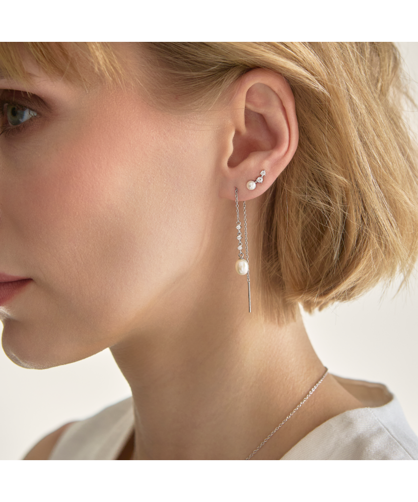 Sidabriniai auskarai su perlais ir cirkoniais