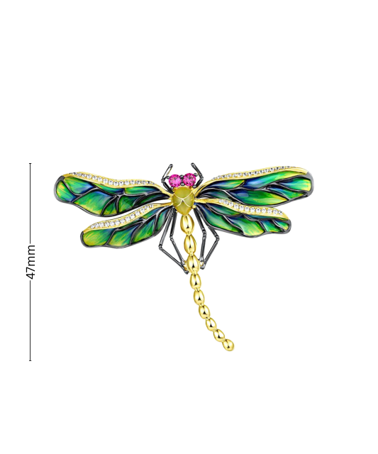 Paauksuota Sidabrinė sagė su nano rubinais, emale ir cirkoniais